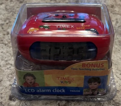 Vintage Timex Kids LCD Alarm Clock  TK020R Bonus Time Teaching Activities Red - Image 1 of 4