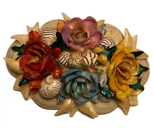 Vintage Brosche Blumen Rose aus Muscheln - Bild 1 von 12