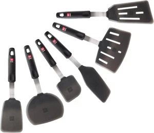 Silicone Flip Spoon Set, Kitchen Spoons for Non-Stick Cookware, 6Pcs, Black - Picture 1 of 7