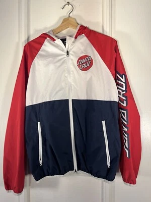 Santa Cruz Jacket Men Medium Skateboard Windbreaker Zip Up Red White Blue EUC - Image 1 of 4