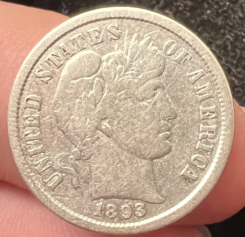 1893-S Barber Dime Fine Plus Condition Cleaned Better Date  #BD45 Cover