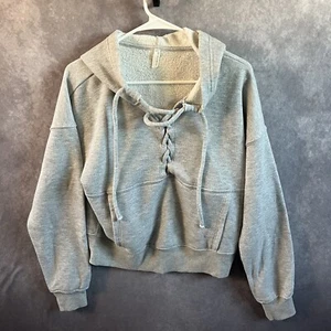 Free People FP Movement Believe It Lace-Up Hoodie Sweatshirt S / P Fleece Gray - Picture 1 of 8