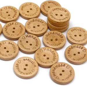 50 PCS/Lot 15mm With Love 2 Hole Natural Wooden Buttons Sewing DIY Crafting - Picture 1 of 5