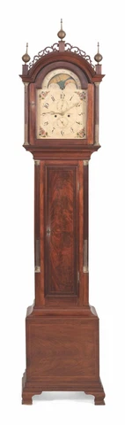 Aaron Willard Roxbury Tall Case Grandfather Clock Circa 1800 Boston, MA Mahogany Cover