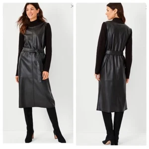 Ann Taylor Black Faux Leather Mixed Media Long Sleeve Sweater Dress Size Medium - Picture 1 of 11