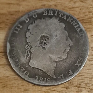 Solid Silver Antique Crown Coin Vintage Old  1819  King 5 Shillings Genuine  - Picture 1 of 8