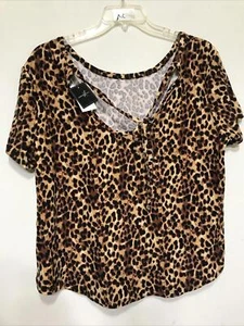 Blusa para mujer Lexington Avenue talla grande 2X estampado de leopardo marrón - Imagen 1 de 8