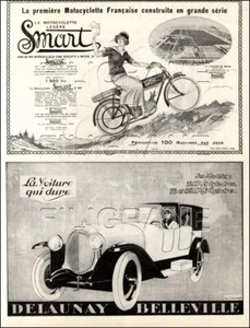 1 Page/Publicité de 1923 : MOTOCYCLETTE SMART / AUTO DELAUNAY BELLEVILLE - Picture 1 of 1