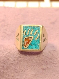 VINTAGE ~ NAVAJO ~ "BEAR CLAW" TURQUOISE & STERLING SILVER RING (j) - Picture 1 of 5