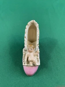 Antique Shoe Slipper Porcelain Japan Pink Angel Cherub Pioneer Mdse Co NY - Picture 1 of 7