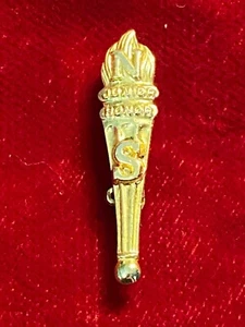 Junior Honors Torch NS Gold Tone 3D Vtg Tie Lapel Hinge Pin 1" - Picture 1 of 2