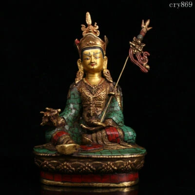 Raro Templo Jokhang Tíbet antiguo cobre puro con incrustaciones de gemas estatua maestra Foto 1 de 4