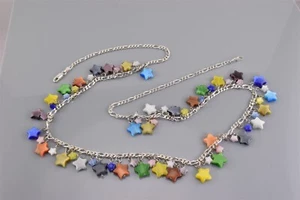 "Collar Fígaro 925 Plata Esterlina Estrellas Celestiales Esmeriladas Italia 57g 28" - Imagen 1 de 6