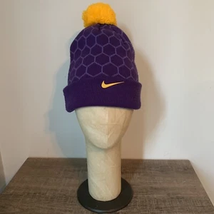 NIKE Kobe Bryant Los Angeles Lakers Purple Gold Pom YOUTH Beanie Hat EXCELLENT - Picture 1 of 19