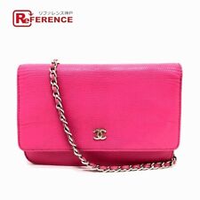CHANEL Chain Wallet Shoulder Bag Pink Lizard Leather