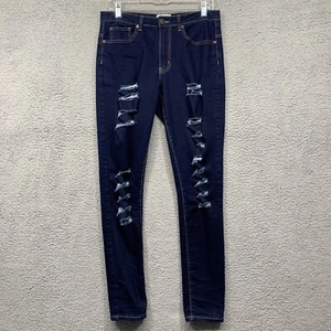 NY Trends-4 Jeans Women’s Size 8 Distressed Dark Blue Stretch Easy Care 5-Pocket - Picture 1 of 11