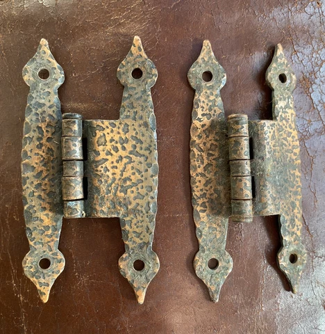 Antique Copper/Brass or Wrought Iron Hinges (2) Vintage Cabinet / Door Hardware Cover