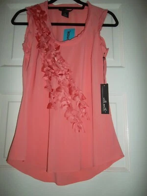 Blusa regata Willi Smith assimétrica com babados rosa sem mangas tamanho P nova com etiquetas - Imagem 1 de 4