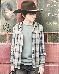 "Lienzo Carl 16x20 firmado por The Walking Dead Chandler Riggs ""Sobre su hombro" - Imagen 1 de 4