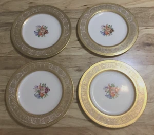 4 hermosos platos raros de cena de oro pesado y flores Belleek genuinos - Imagen 1 de 8