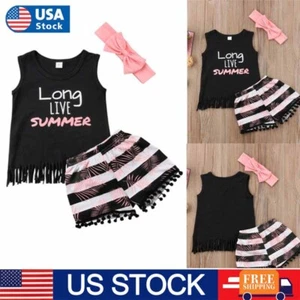Girls Vest Top And Shorts Outfit Kids Summer Set Tank Top 3 Piece Set - Picture 1 of 9