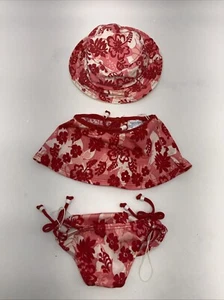 Build A Bear GIRL Workshop Swimsuit Bikini Skirt Hat PINK & RED Outfit - Picture 1 of 3