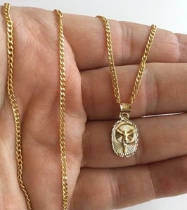 Collana con ciondolo ovale Gesù Cristo in oro massiccio 14 carati - catenina 20" bordo 2 mm - PT338 - Foto 1 di 11