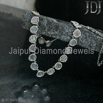 Ожерелье цепочка ювелирное викторианское серебро 925 пробы ломтик натурального бриллианта - Изображение 1 из 4