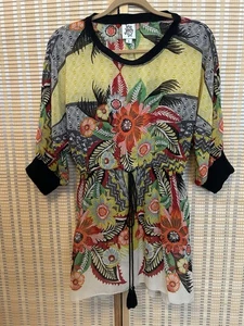 Ivy Jane Top Floral Print Blouse Semi Sheer Long Boho Waist Tie Size L - Picture 1 of 3