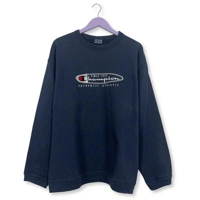 Sweat-Shirt Champion Vintage Bleu Foncée Logo Brodé Âge 2000 - Taille XL/XXL - Photo 1/4