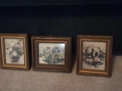 Three Wallace Nutting mini hand colored florals, all originals, signed. rare!   - Image 1 of 4