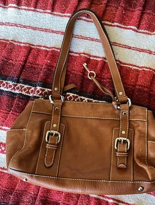 Mujer Vintage Cuero Suave Tostado Fossil Bolso de Mano/Cartera Doble Correa Llave Foto 1 de 4