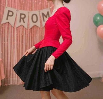 80s Handmade Red Black Flamenco Prom Party Dress Extra Small Petite - Image 1 of 4