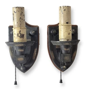 Antique (1941, Kuwabata Electric Works) Pair of Wall Sconces / Gothic Medieval - Picture 1 of 17