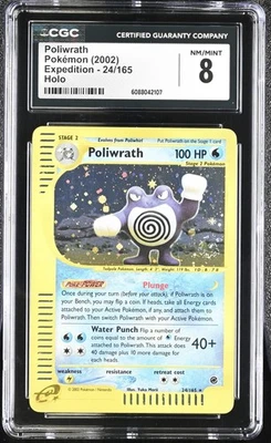 CGC 8 Poliwrath 2002 Expedition 24/165 Holo SWIRL Pokemon Card - Image 1 of 2