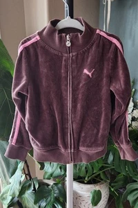 Puma Velour Zippered Jacket Girls Size 5, Brown W/Pink Stripes - Picture 1 of 3