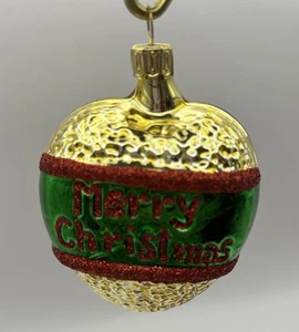 Corazón Dorado Feliz Navidad Vidrio Soplado Brillo Adorno Alemania 3”Hx2.25”Wx1”L - Imagen 1 de 8