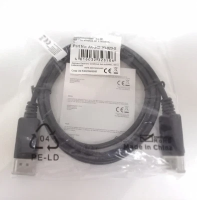 2 x ASSMANN DisplayPort Kabel DP je 2.0 m  , DP 1.1a Schwarz AK-340103-020-S NEU - Bild 1 von 4