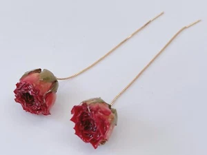 Women Handmade Rose Real Dry flower Buds Bloom Earrings Drop Dangle Gift her - Imagen 1 de 9