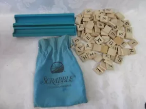 Partial Scrabble Letters & 3 Blue Letter Shelves w Storage Bag, Good Condition - Picture 1 of 6