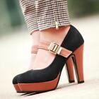 New Womens Round Toe Mary Janes High Chunky Heels Platform Pumps Party Shoes