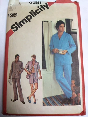 Pajamas Shorts Shirt Pants Mens S 34 36 Simplicity 6381 Sewing Pattern 80s UC FF - Image 1 of 4