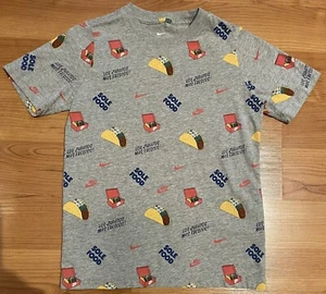 Nike Sole Food Sz S Gray Graphic Shirt Tacos Zapatos Mas Frescos All Over Print - Picture 1 of 5