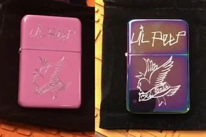 2 LIL PEEP LIGHTERS pink + rainbow *FREE ENGRAVING* rap music Cry Baby bird logo - Picture 1 of 3