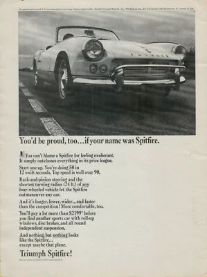 1964 Triumph Spitfire Lower Wider Faster Disc Brakes Photo Car Vintage PRINT AD - Image 1 of 2