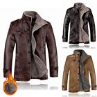 Winter Essential Men's Fleece Fur Lined Trench Coat Jacket in PU Leather