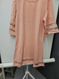 Women Casual Crewneck Mesh Panel 3/4 Bell Sleeve Loose Tunic Dress Mediu Pinkish - Picture 1 of 3