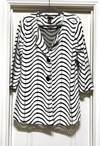 Multiples Faux Leather Sheer Striped Swing Jacket Sz L Black/White - Picture 1 of 15