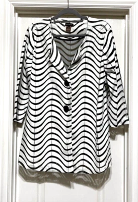 Multiples Faux Leather Sheer Striped Swing Jacket Sz L Black/White - Image 1 of 4