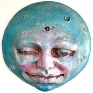 Einzigartiges Mondgesicht, 8 Zoll Volkskunst von ClayBraven handgefertigte Wandkunst - Bild 1 von 15